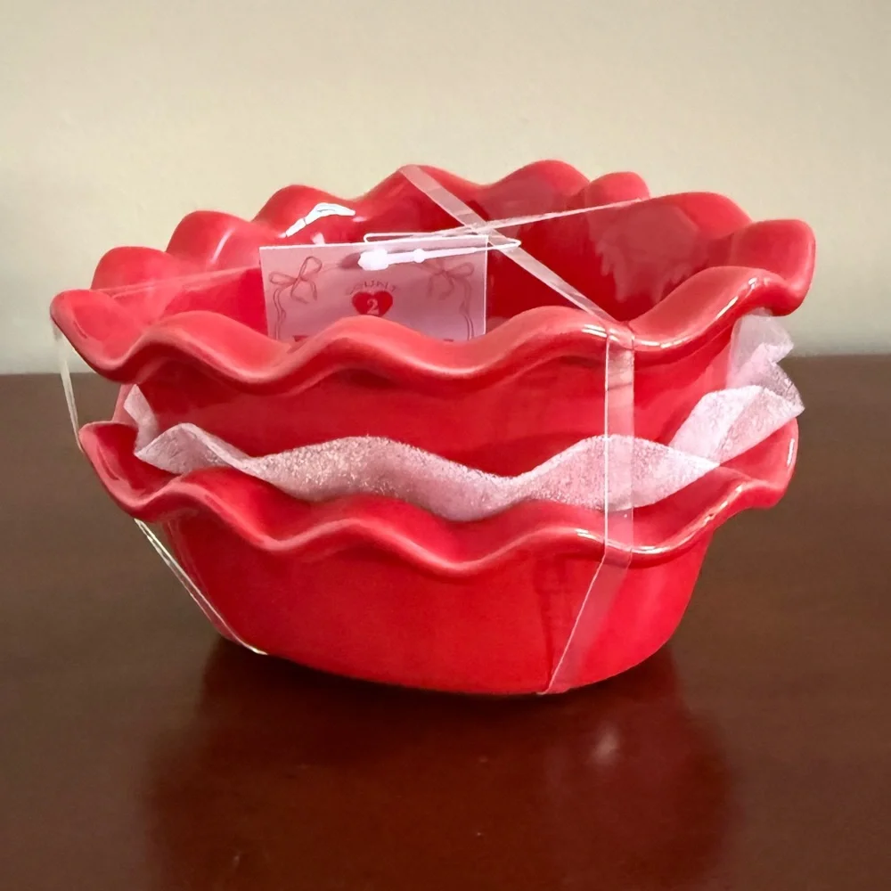 Target Bullseye Playground Red Ceramic Heart Shaped Ramekin Set of 2, Ruffled